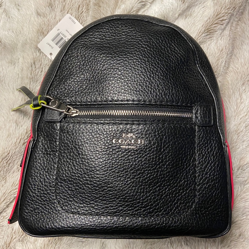 Coach Andi Neon Backpack w/ Black Pebbled Leather
